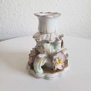 #Vintage Porcelain Candle Holder with Applied Flowers